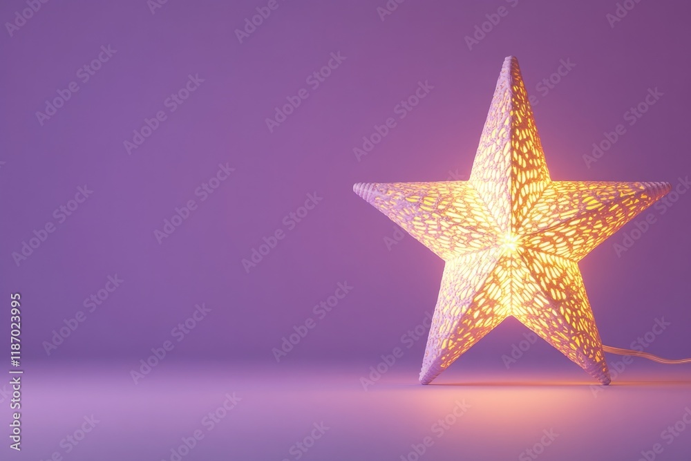 minimalist flat design of decorative star lamp casting warm glow on smooth lavender background minimalist flat design of decorative star lamp casting warm glow on smooth lavender background