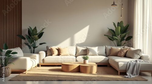 serene living room with sectional sofa wooden coffee table