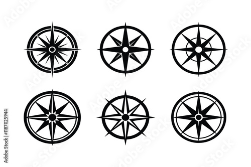 Set of Compass Icon Silhouette on White Background