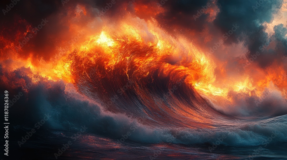 Fototapeta premium Fiery sunset wave crashing.