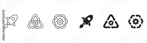 Process icon set. Business Progression icons. Contains Icons and symbol of development, improvement, development, progress, management, program, processing.