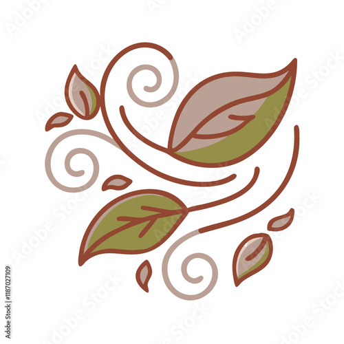 Swirling autumn leaves icon in eco-friendly flat design