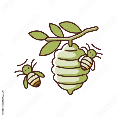 Beehive with bees on a branch eco-friendly icon