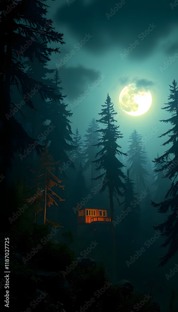 Obraz premium Enchanted Twilight: Mystical Forests and Celestial Reflections