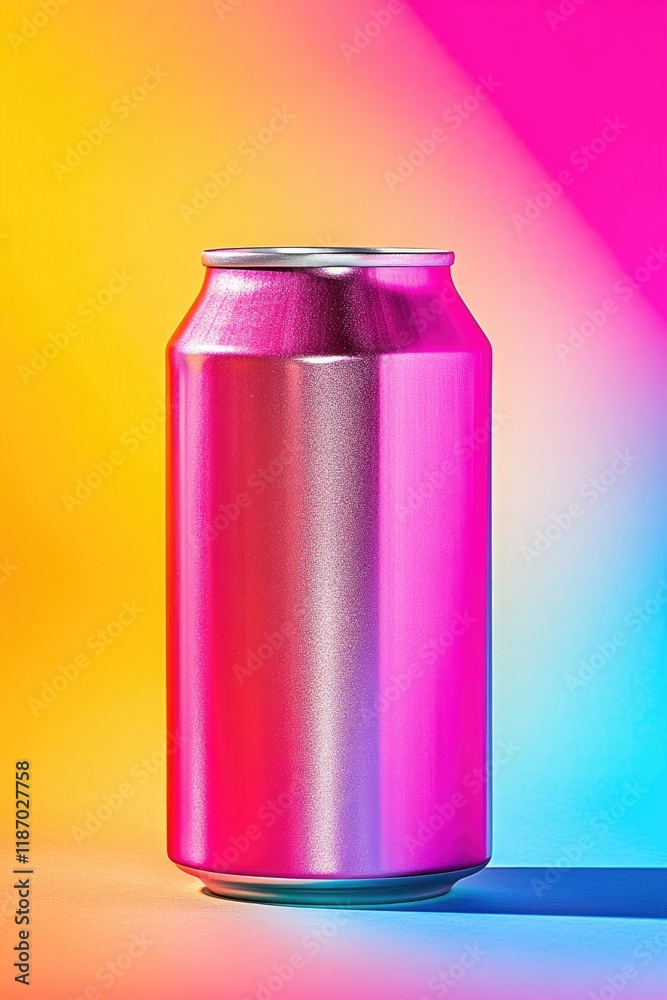 vibrant mockup of blank soda can on bright colorful gradient background with soft shadows vibrant mockup of blank soda can on bright colorful gradient background with soft shadows
