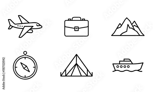 Travel and Adventure outline icons set, Ideal for use on websites, apps, brochures, and social media campaigns