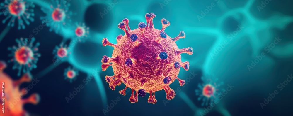 microscopic virus, spiky pink sphere, underwater background, blue water, floating particles, scientific illustration, 3D rendering, medical visualization, microbiology, pandemic concept, high detail, microscopic virus, spiky pink sphere, underwater background, blue water, floating particles, scientific illustration, 3D rendering, medical visualization, microbiology, pandemic concept, high detail,