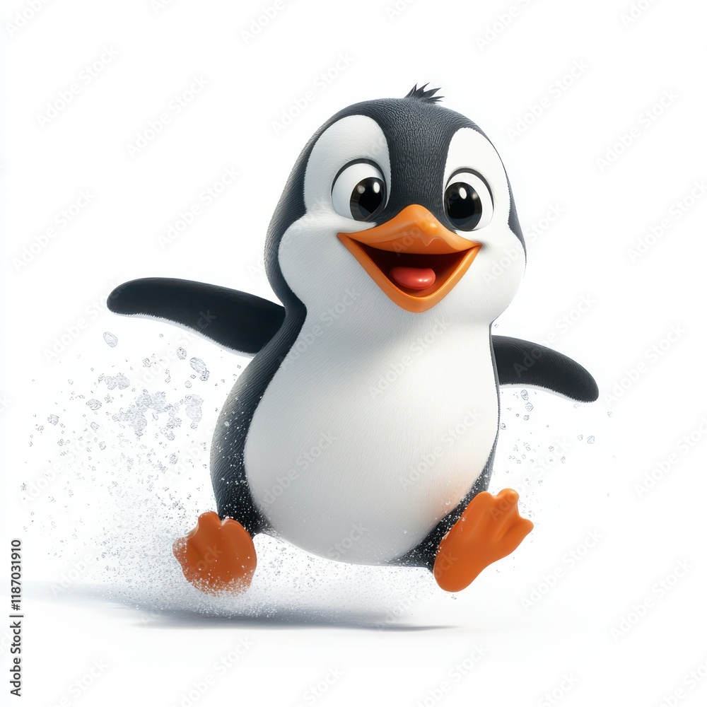 Fototapeta premium Happy Cartoon Penguin Splashing in Water with Joyful Expression