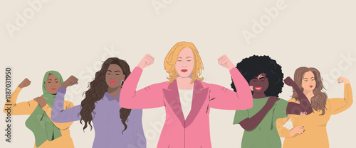 A group of beautiful women with different nationalities. Concept of woman, femininity, diversity, independence and equality. Women's History month. 