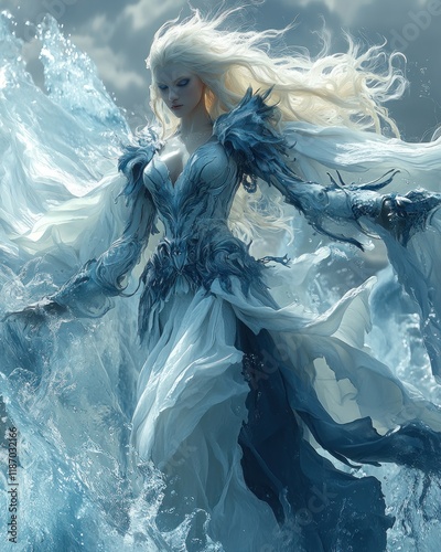 Fairytale ice queen in flowing gown.