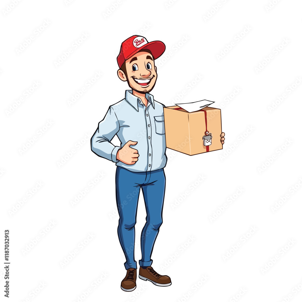 A smiling young delivery man Cartoon Vector Illustration isolated on a white background A smiling young delivery man Cartoon Vector Illustration isolated on a white background