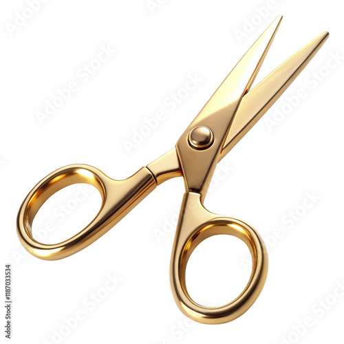 Golden scissors isolated on transparent background  
