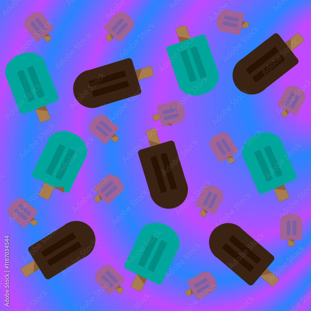 ice cream pattern with a combination of three flavors, chocolate, melon and strawberry ice cream pattern with a combination of three flavors, chocolate, melon and strawberry