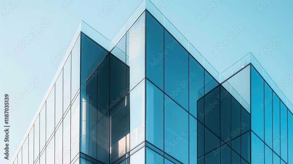 Modern glass building with sleek lines against a clear sky. Modern glass building with sleek lines against a clear sky.