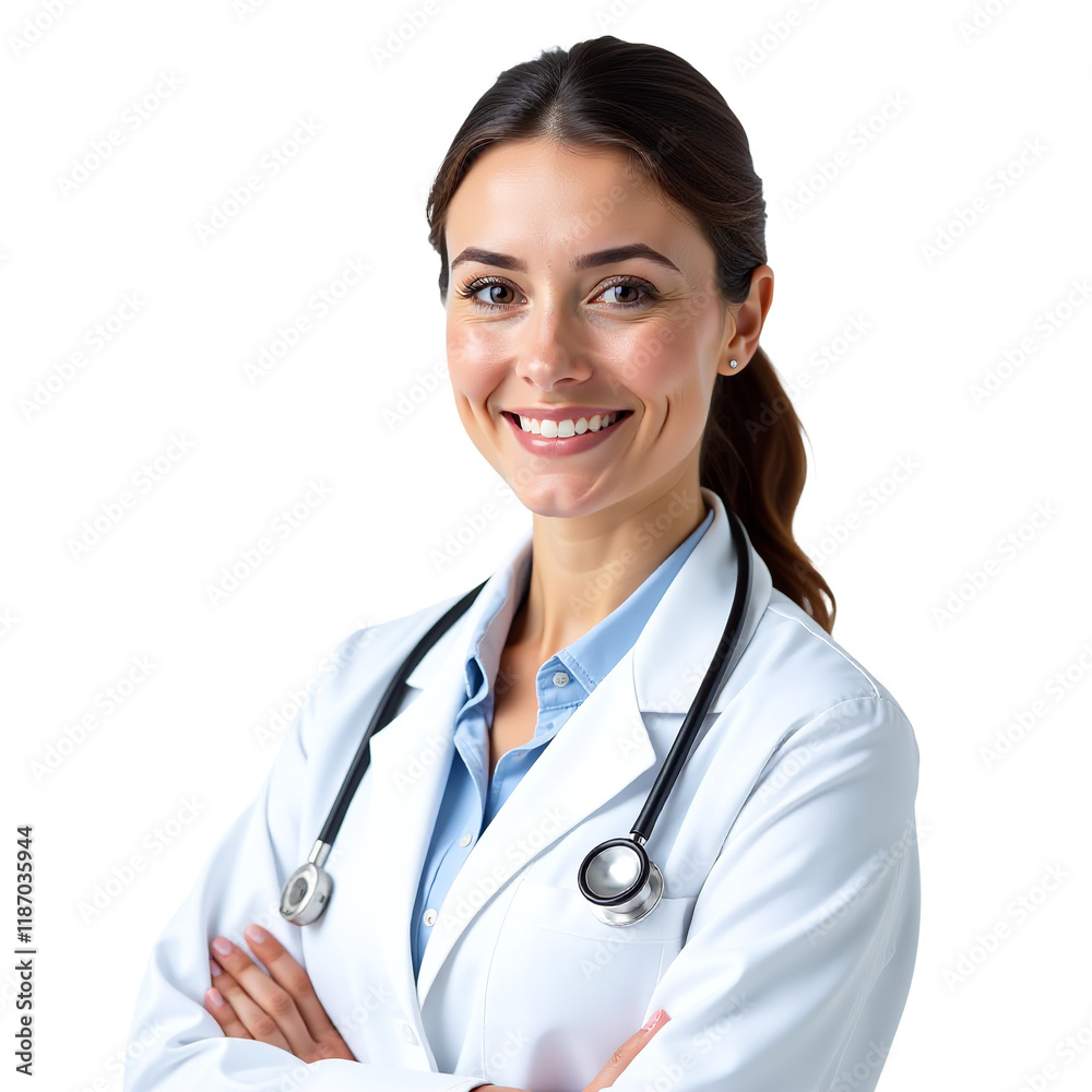 Portrait of Female Doctor Isolated on Transparent White Background, PNG Portrait of Female Doctor Isolated on Transparent White Background, PNG