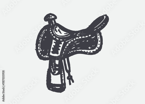 saddle hand drawn sketch in doodle style. Horse saddle is isolated on a white background.