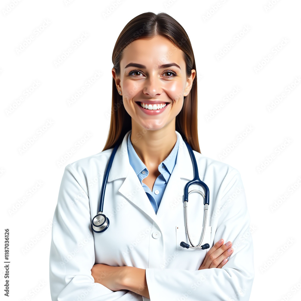 Female Doctor Portrait with Stethoscope, Transparent White Background Female Doctor Portrait with Stethoscope, Transparent White Background