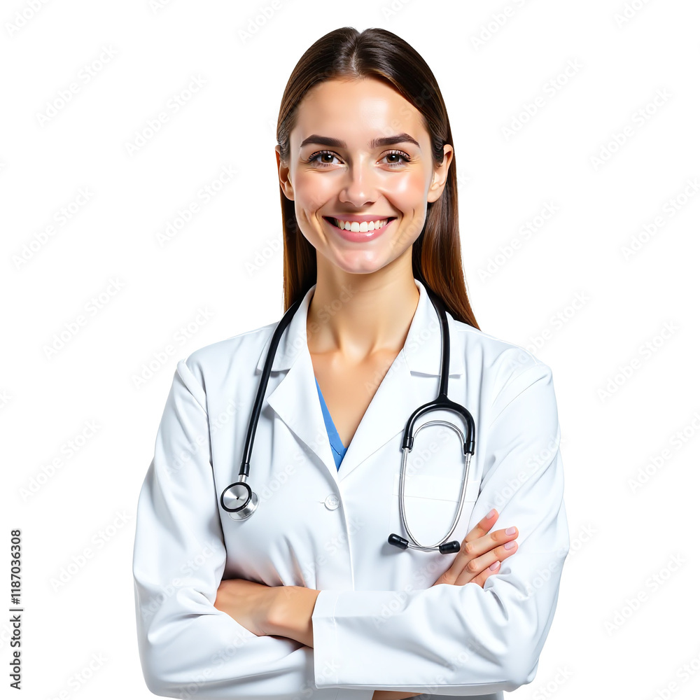 Fototapeta premium Professional Woman Doctor Portrait with Stethoscope on Transparent White Background