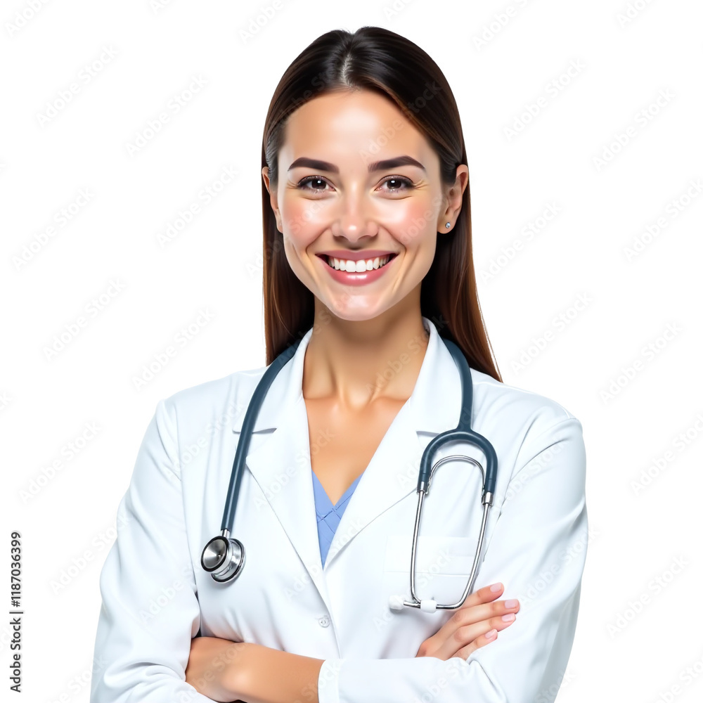 High-Resolution Portrait of Woman Doctor with Stethoscope on Transparent White Background High-Resolution Portrait of Woman Doctor with Stethoscope on Transparent White Background
