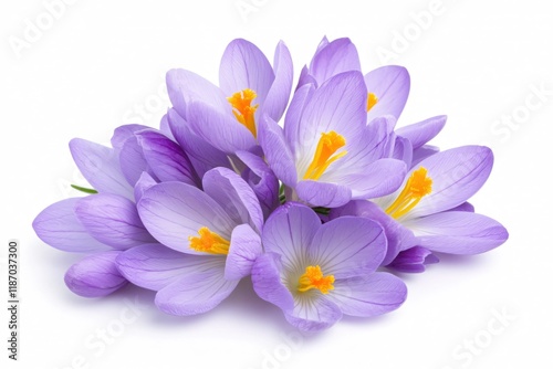 Delicate Spring Crocus Flowers Soft Purple Petals Isolated White Background
