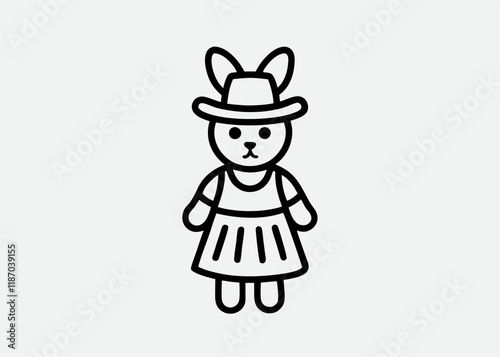 Black silhouette rabbit girl in a dress sketch hand drawn in doodle style illustration
