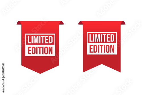 Limited Edition ribbon tag banner template retail promotion and announcement. Advertising design, business promotion. Vector illustration on white background