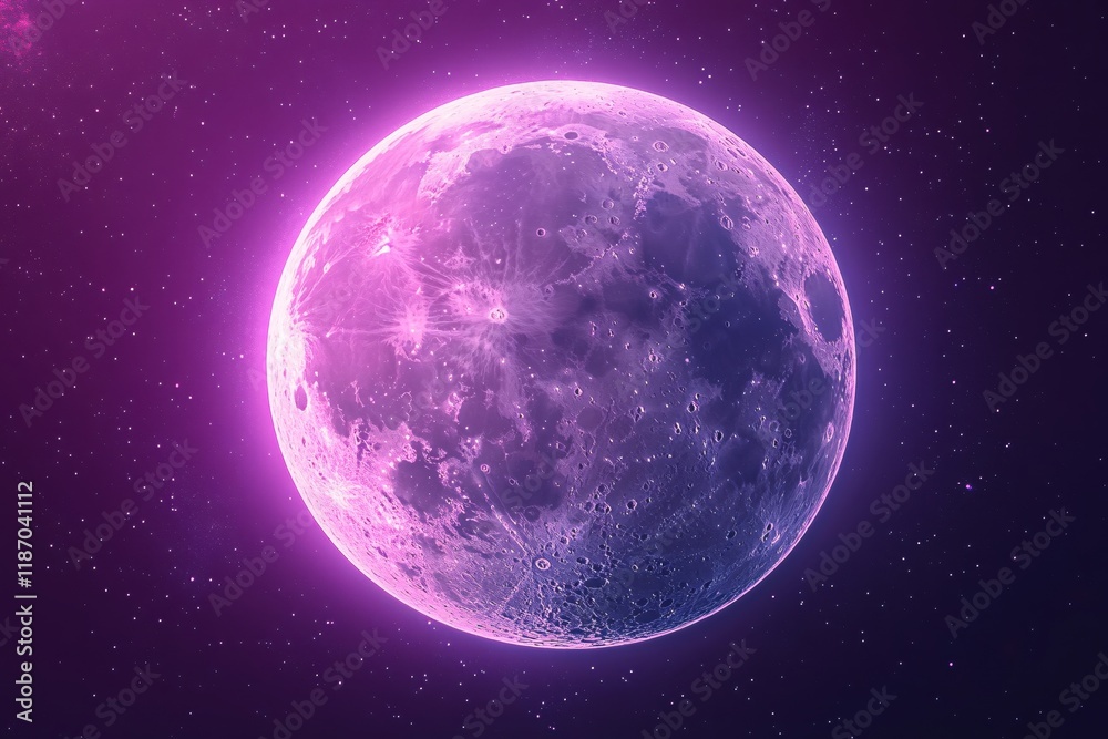 Obraz premium Pink Moon in a Purple Cosmic Sky Celestial Body Space Background