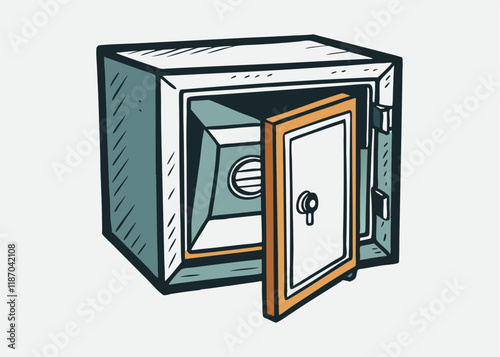 Empty open bank vault safe. Old security safe box on white background