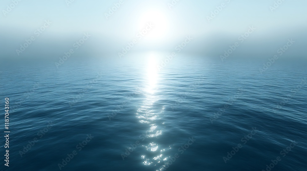 Serene ocean scene with sun reflecting on calm water. Serene ocean scene with sun reflecting on calm water.