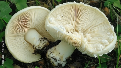 Amanita flavoconia vibrant yellow mushroom with gills on the forest floor showcasing unique characteristics of the Amanitaceae family photo