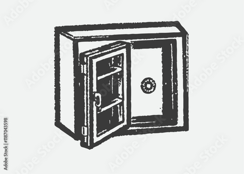 Empty metal open safe. shut metal safe Vector Hand Drawn Illustration Isolated On Transparent Background