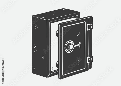 Security metal safe with empty space inside Vector Hand Drawn Illustration Isolated On Transparent Background