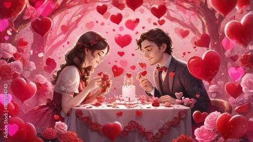a couple of lovers, man and woman celebrating valentine's day. smooth looping 4k video