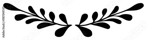 Ornamental divider: black calligraphic soft shape, isolated, elegant vintage floral swirl.
