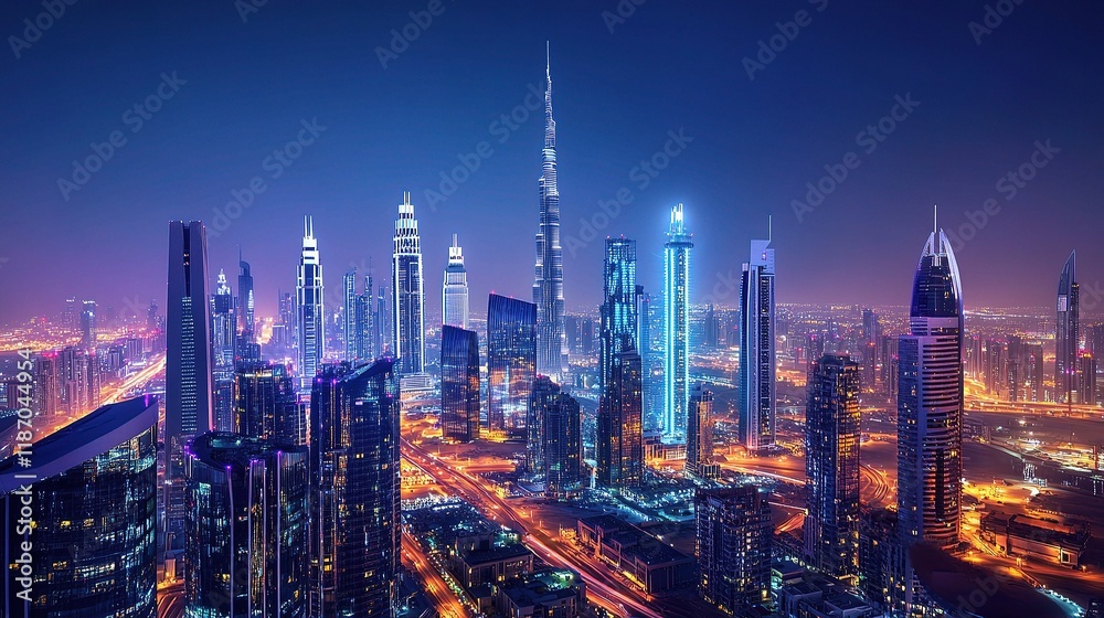 Futuristic City Skyline with Bright Lights and Advanced Technology Futuristic City Skyline with Bright Lights and Advanced Technology