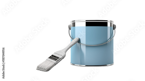 Paint can and brush isolated on transparent background	