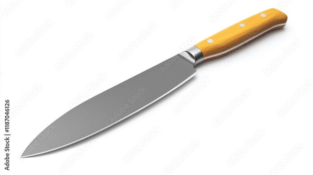 Yellow handled knife on white surface Yellow handled knife on white surface