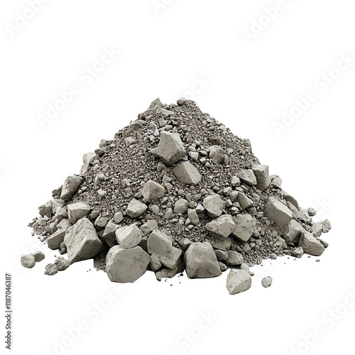 Pile of Gray Cement Powder with Rocks on a Transparent Background