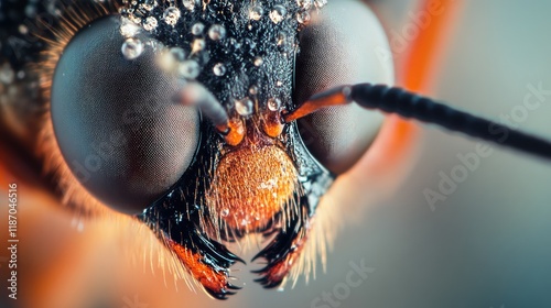 Amata Huebneri Close-Up with Dew Drops Macro Photography of Stinging Wasp in Erebidae Family on Blurred Background photo