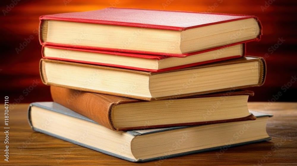 Stacked Books on Wooden Surface in Warm Lighting Stacked Books on Wooden Surface in Warm Lighting