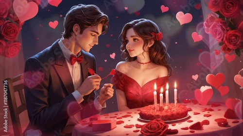 a couple of lovers, man and woman celebrating valentine's day. smooth looping 4k video