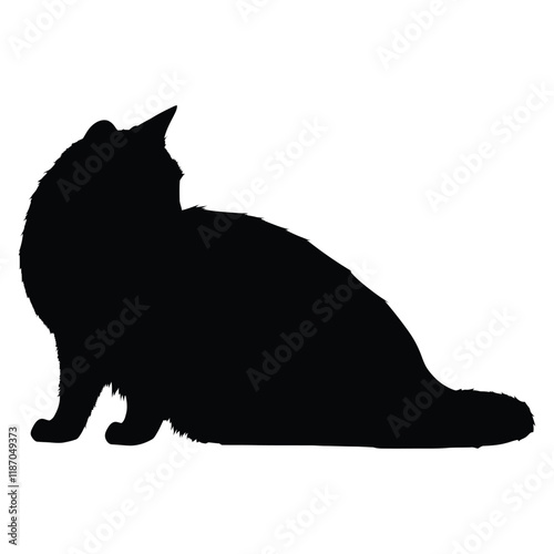 Create me a Cat sitting on the ground vecor silhouette, fill only black color isolated white background
