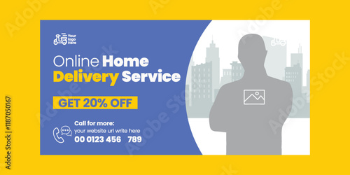 Express Delivery horizontal banner advertising template, Online Delivery service or Home Delivery Ads social media cover header and website  for Shipment and Logistics service horizontal banner