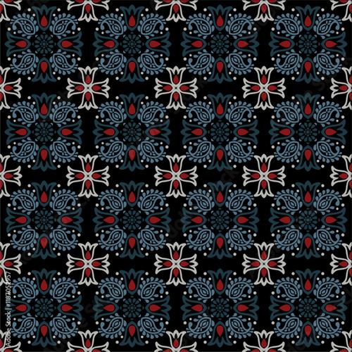 Talavera pattern. Indian patchwork. Azulejos portugal. Turkish ornament. Moroccan tile mosaic. Ceramic tableware, folk print. Spanish pottery. Ethnic background. Mediterranean seamless wallpaper.