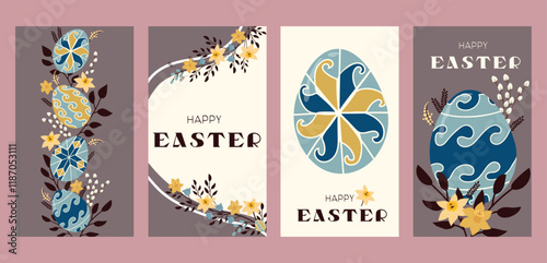Easter Social Media banners. Holiday vector illustration in 2025 colors