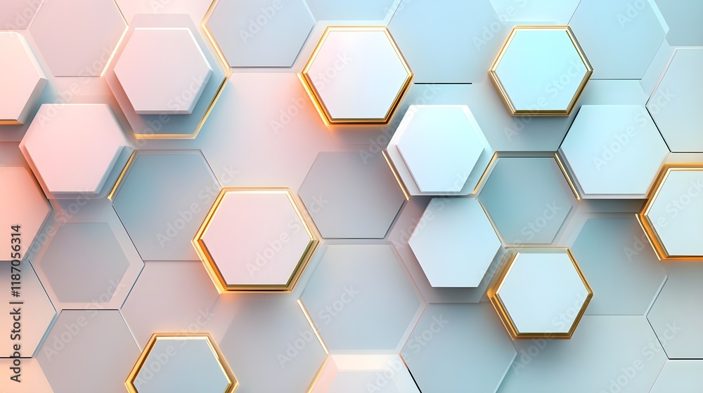 Photorealistic Hexagon Pattern with Pink and Golden Gradient Hues Photorealistic Hexagon Pattern with Pink and Golden Gradient Hues