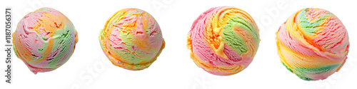 Set of a colorful rainbow sherbet ice cream scoop isolated on transparent background photo