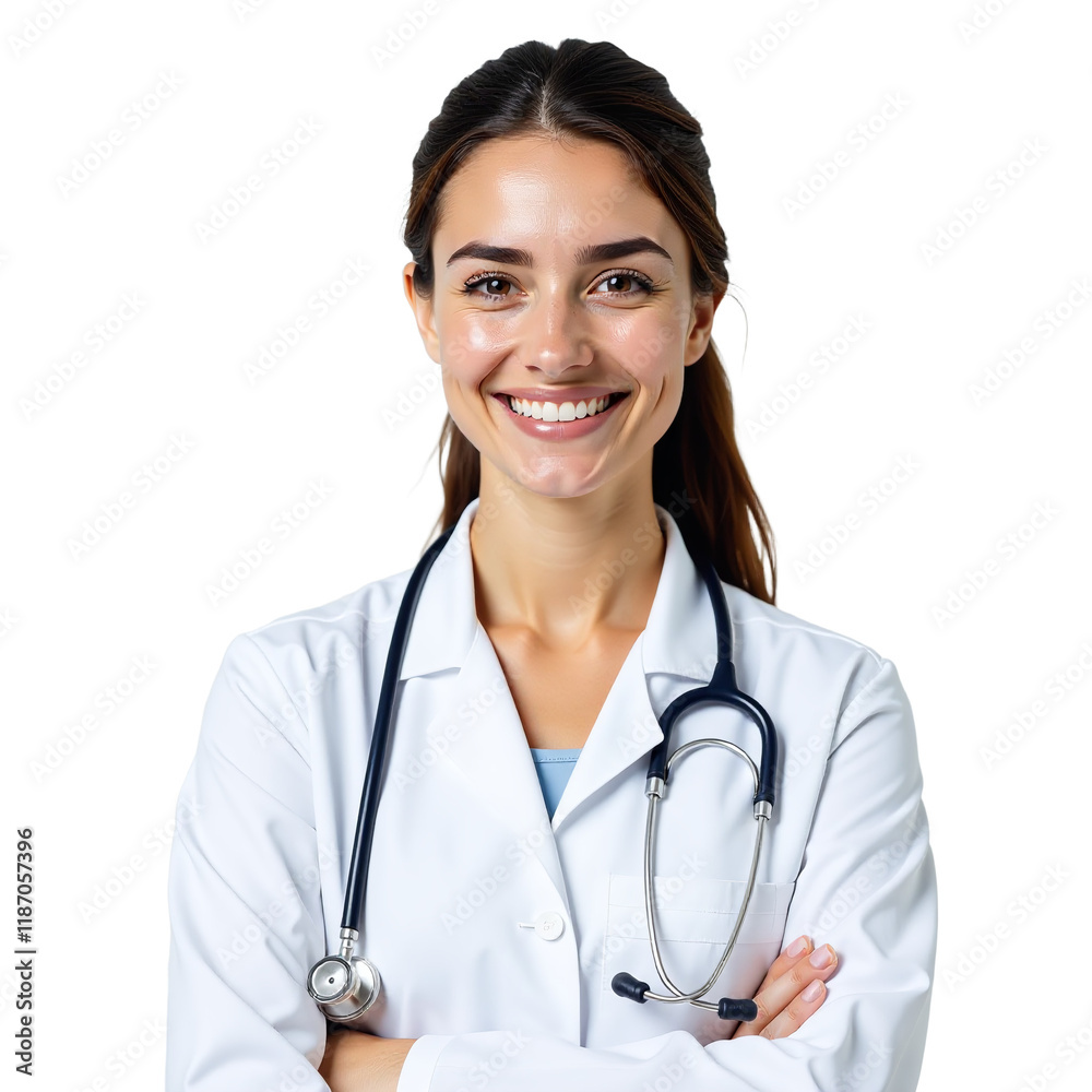 Portrait of Young Female Doctor with Medical Stethoscope, Transparent Background PNG Portrait of Young Female Doctor with Medical Stethoscope, Transparent Background PNG