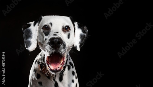 Dalmatian on a black background barking