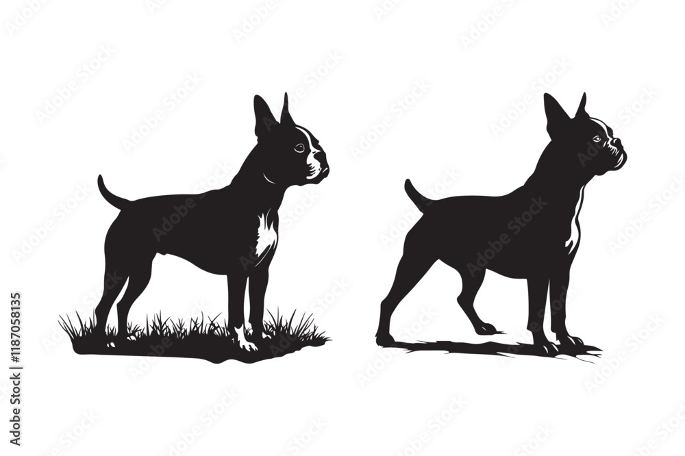 Silhouette Illustration of Two Standing Dogs on White Background Silhouette Illustration of Two Standing Dogs on White Background